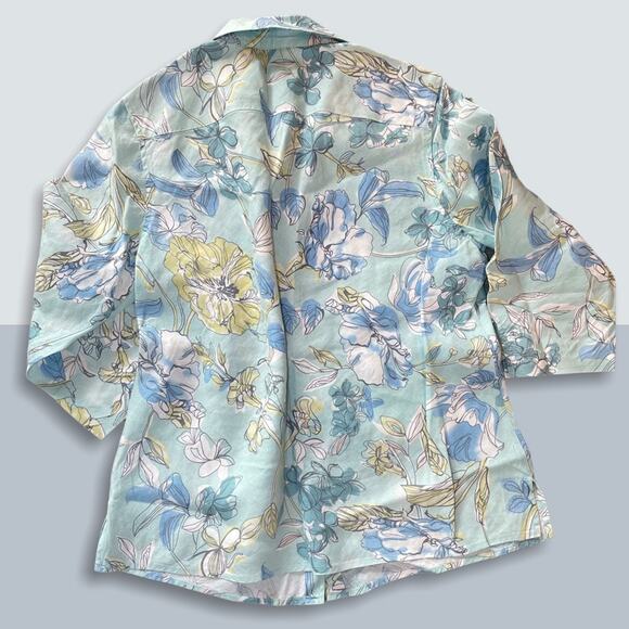 CHARTER CLUB LINEN FLORAL PREPPY BUTTON DOWN GREEN BLUE SHIRT SIZE 10 - Picture 2 of 5